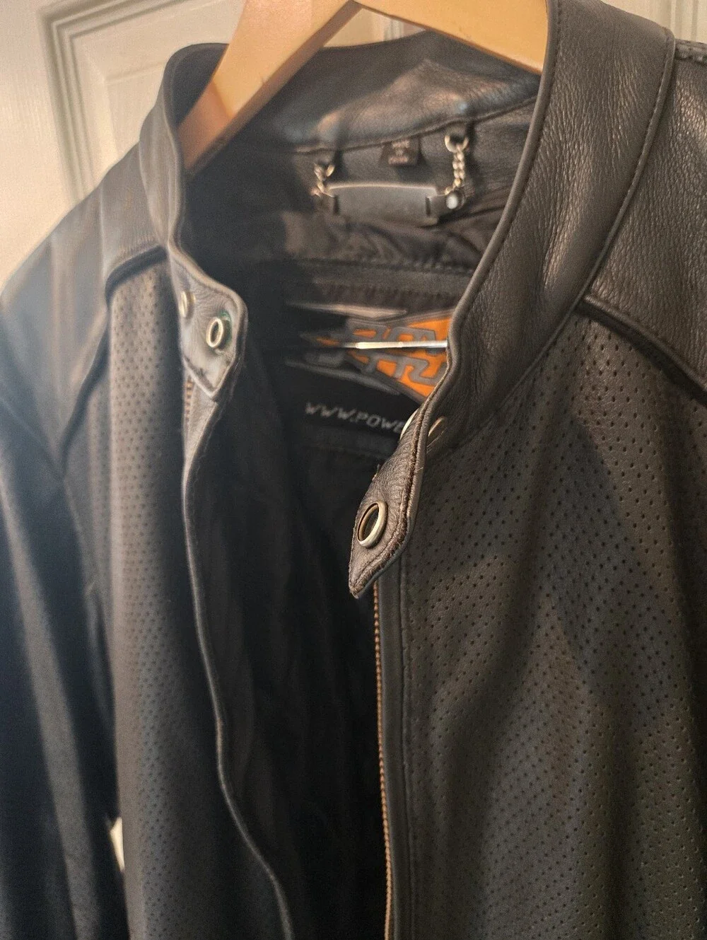 Men's Black Perforated Leather Jacket - Sporty Zip Front XXL